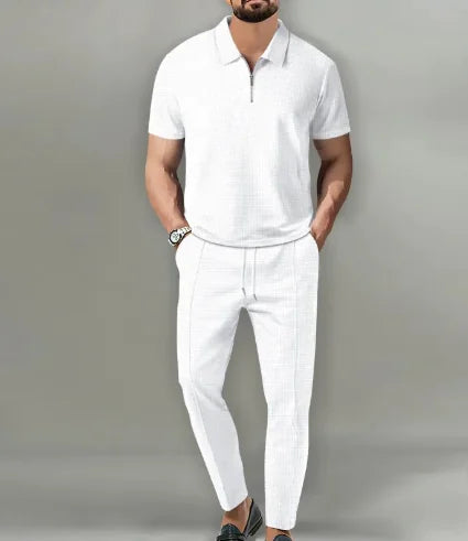 Short Sleeve Zipper Trousers Suit