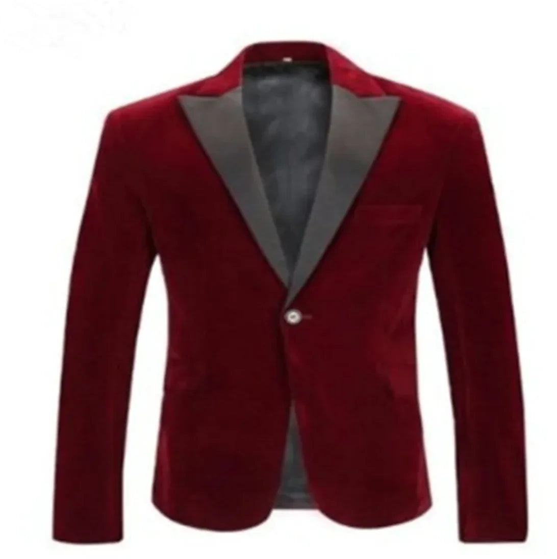 Velvet Burgundy Casual Suit Jacket