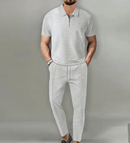 Short Sleeve Zipper Trousers Suit