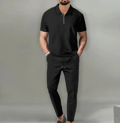 Short Sleeve Zipper Trousers Suit